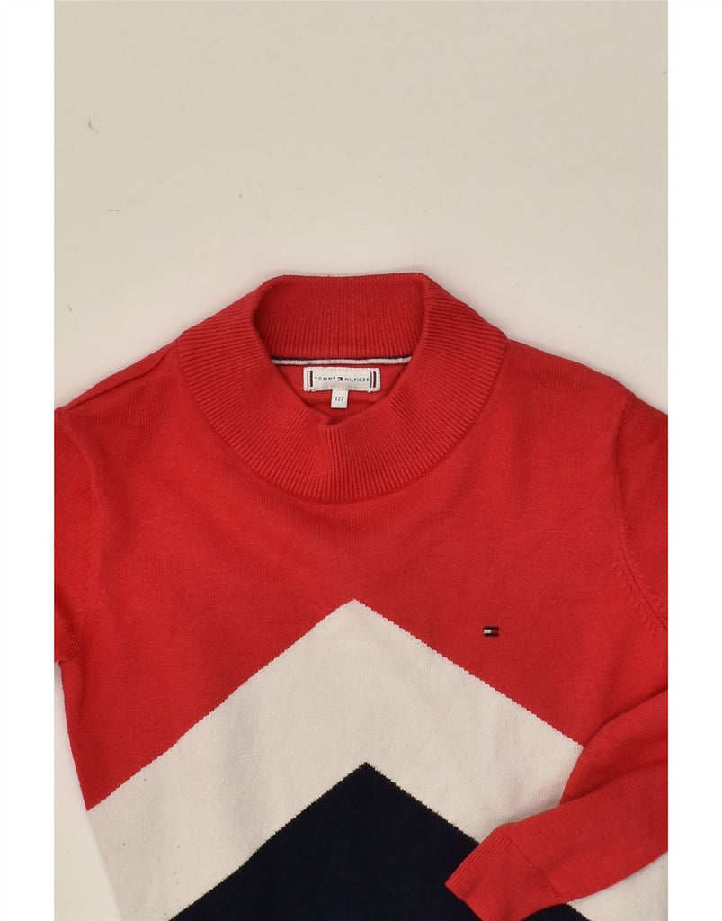 TOMMY HILFIGER Girls Jumper Dress 6-7 Years Navy Blue Colourblock Viscose | Vintage Tommy Hilfiger | Thrift | Second-Hand Tommy Hilfiger | Used Clothing | Messina Hembry 