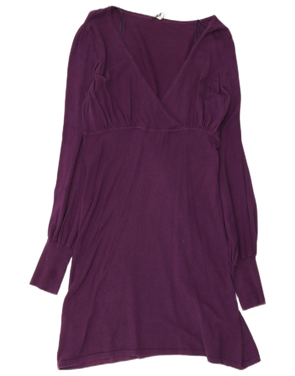 Oasis Womens Long Sleeve Jumper Dress UK 14 Medium Purple Cotton