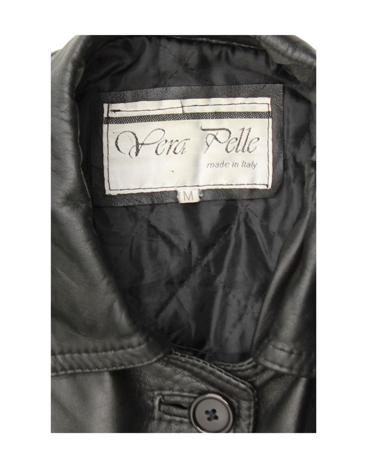 VINTAGE Womens Oversized Leather Coat UK 14 Medium Black Leather Vintage Vintage and Second-Hand Vintage from Messina Hembry 