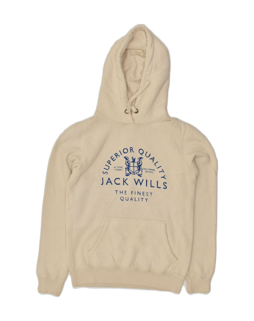 JACK WILLS Womens Loose Fit Graphic Hoodie Jumper UK 6 XS Beige Cotton | Vintage Jack Wills | Thrift | Second-Hand Jack Wills | Used Clothing | Messina Hembry 