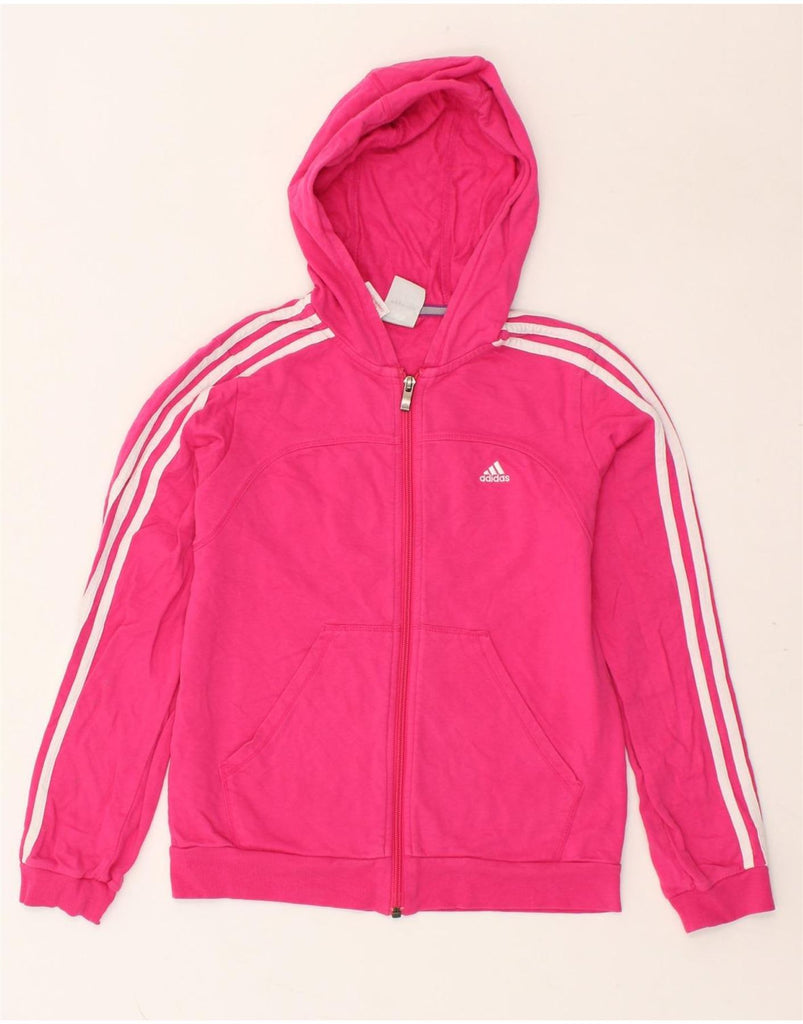 ADIDAS Girls Zip Hoodie Sweater 11-12 Years Pink Cotton | Vintage Adidas | Thrift | Second-Hand Adidas | Used Clothing | Messina Hembry 