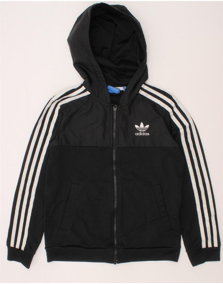 ADIDAS Boys Zip Hoodie Sweater 9-10 Years Black Colourblock Polyester Vintage Adidas and Second-Hand Adidas from Messina Hembry 