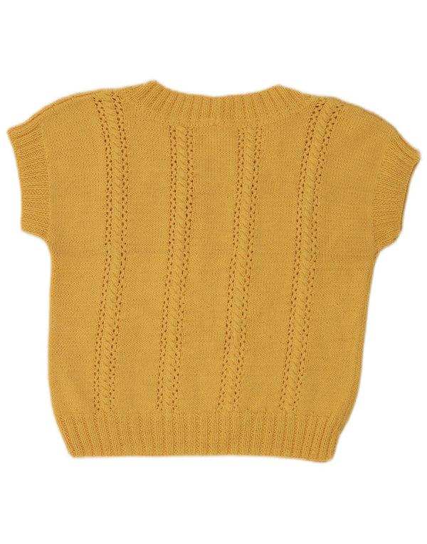 Vintage Womens Short Sleeve Boat Neck Jumper Sweater UK 14 Medium Yellow