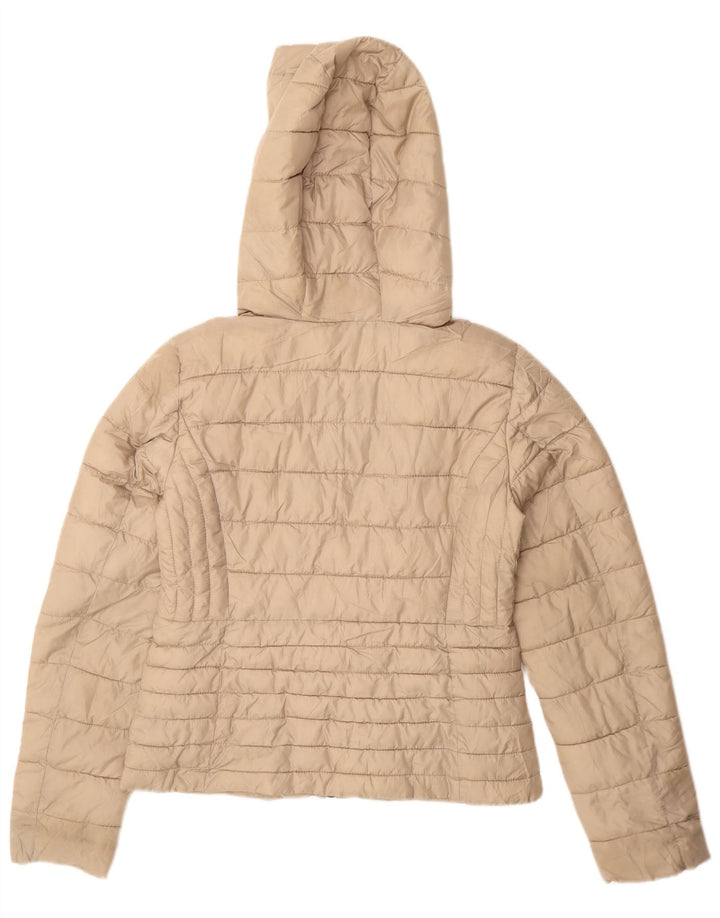 Zara Womens Hooded Padded Jacket UK 14 Medium Beige Polyester