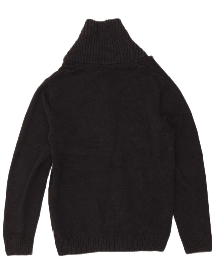 CHAPS Mens Cardigan Sweater Small Black Fair Isle Cotton