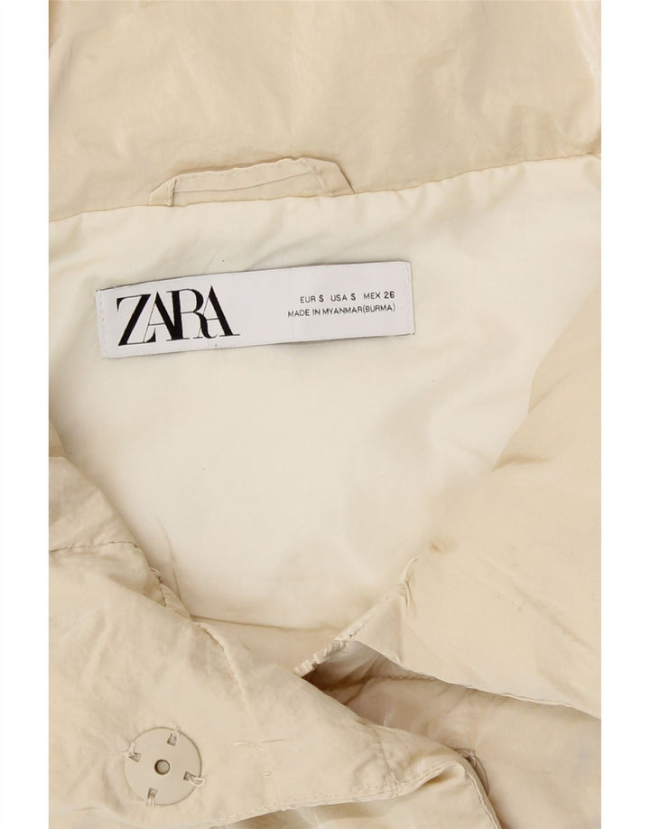 Zara Womens Oversized Longline Padded Gilet UK 10 Small Beige Polyester
