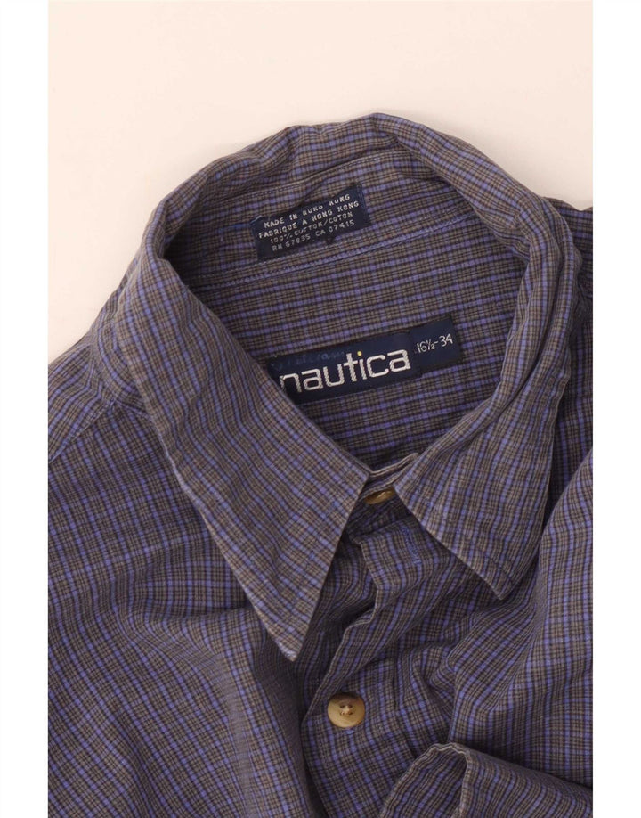 Nautica Mens Shirt Size 16 1/2 Large Blue Check Cotton
