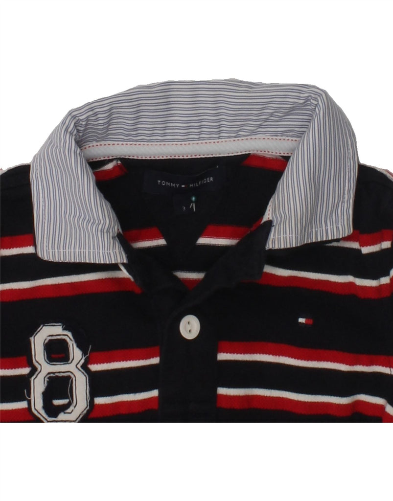 TOMMY HILFIGER Boys Graphic Polo Shirt 2-3 Years Navy Blue Striped Cotton | Vintage Tommy Hilfiger | Thrift | Second-Hand Tommy Hilfiger | Used Clothing | Messina Hembry 