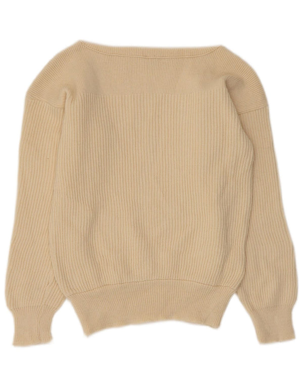 Vintage Womens Crop Boat Neck Jumper Sweater IT 44 Medium Off White Acrylic