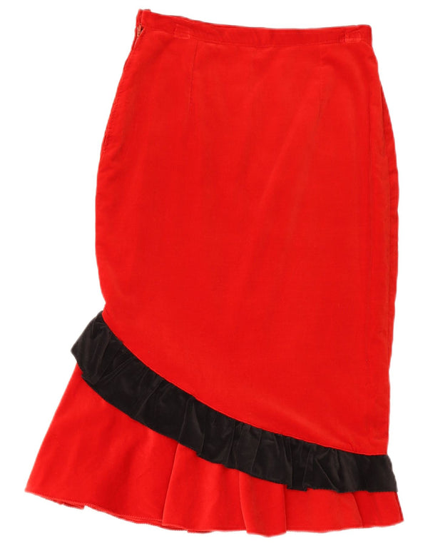 Vintage Womens Velvet Mermaid Skirt W27 Small Red Camouflage