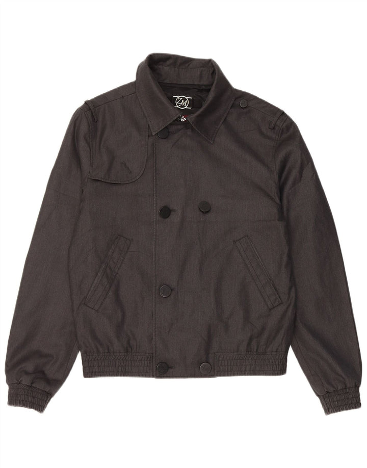 Zara Mens Double Breasted Bomber Jacket UK 38 Medium Grey Polyester