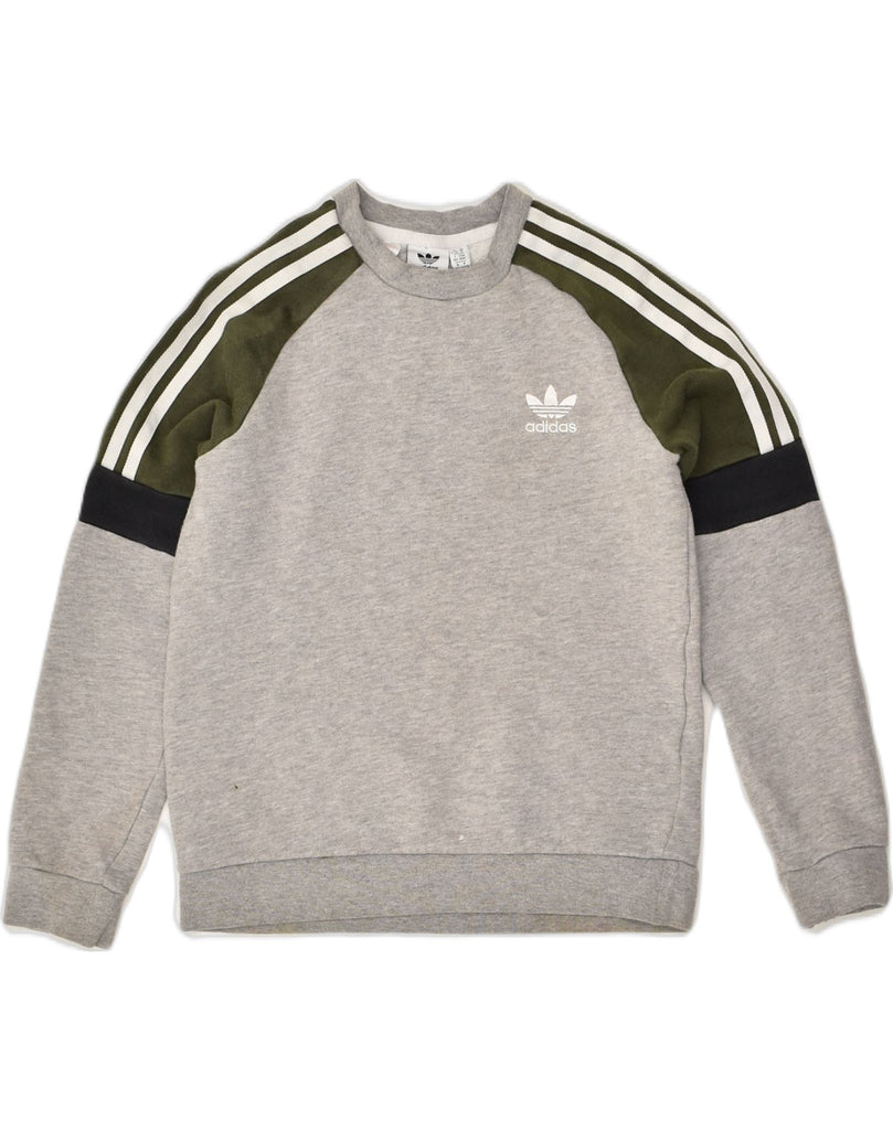 ADIDAS Girls Sweatshirt Jumper 11-12 Years Grey Colourblock Cotton | Vintage Adidas | Thrift | Second-Hand Adidas | Used Clothing | Messina Hembry 