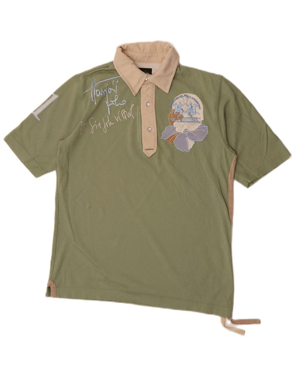 La Martina Mens Graphic Polo Shirt Medium Green Colourblock Cotton