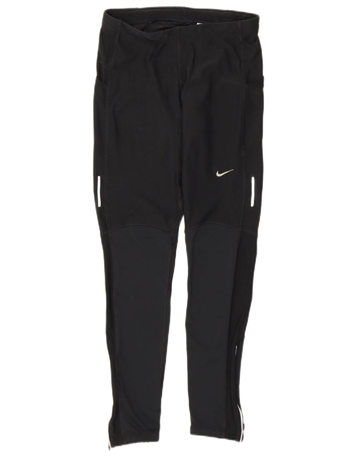 Nike Womens Dri Fit Leggings UK 12 Medium Black Colourblock Polyester