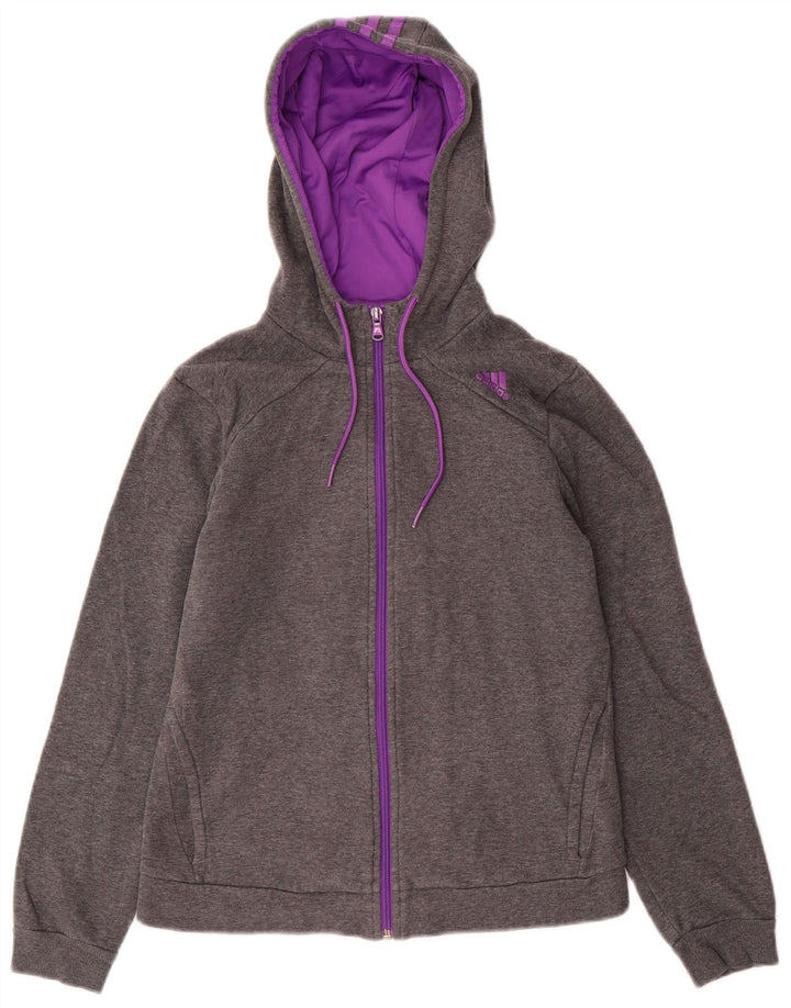 ADIDAS Womens Oversized Zip Hoodie Sweater UK 4/6 XS Grey Cotton