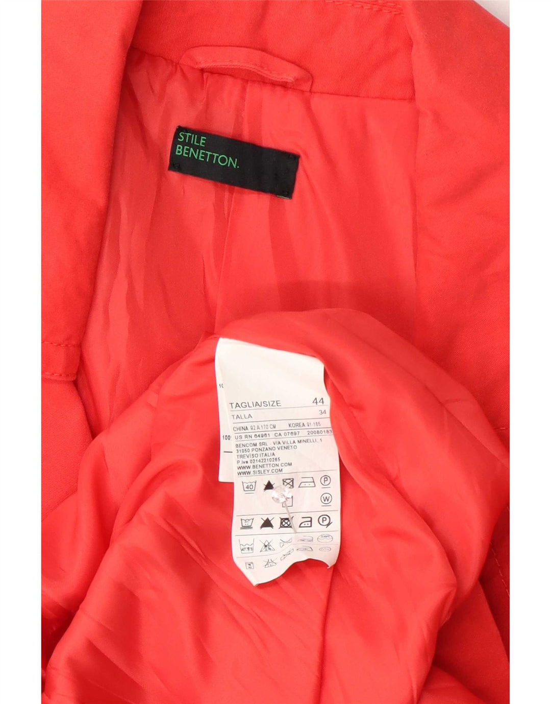 Benetton Womens Trench Coat IT 44 Medium Red Cotton