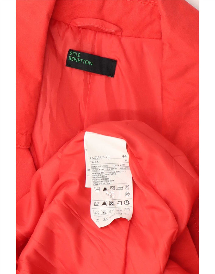 Benetton Womens Trench Coat IT 44 Medium Red Cotton