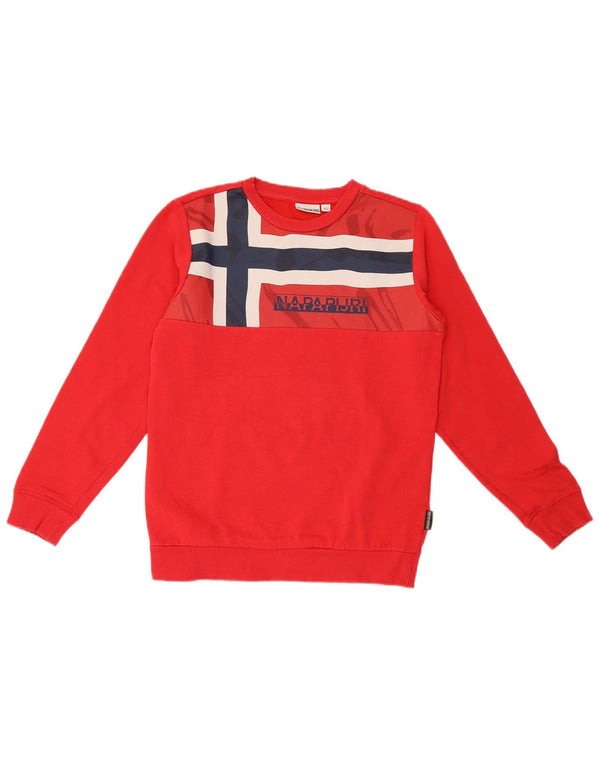 Napapijri Boys Geographic Graphic Sweatshirt Jumper 13-14 Years Red Cotton