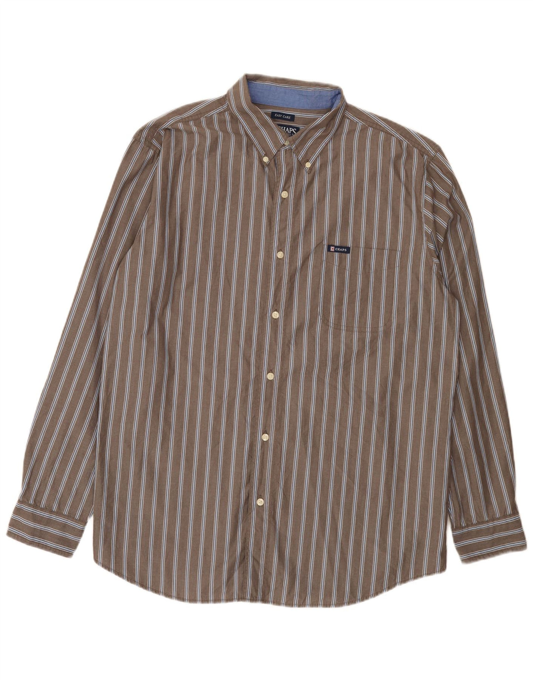Chaps Mens Easy Care Shirt XL Grey Pinstripe Cotton