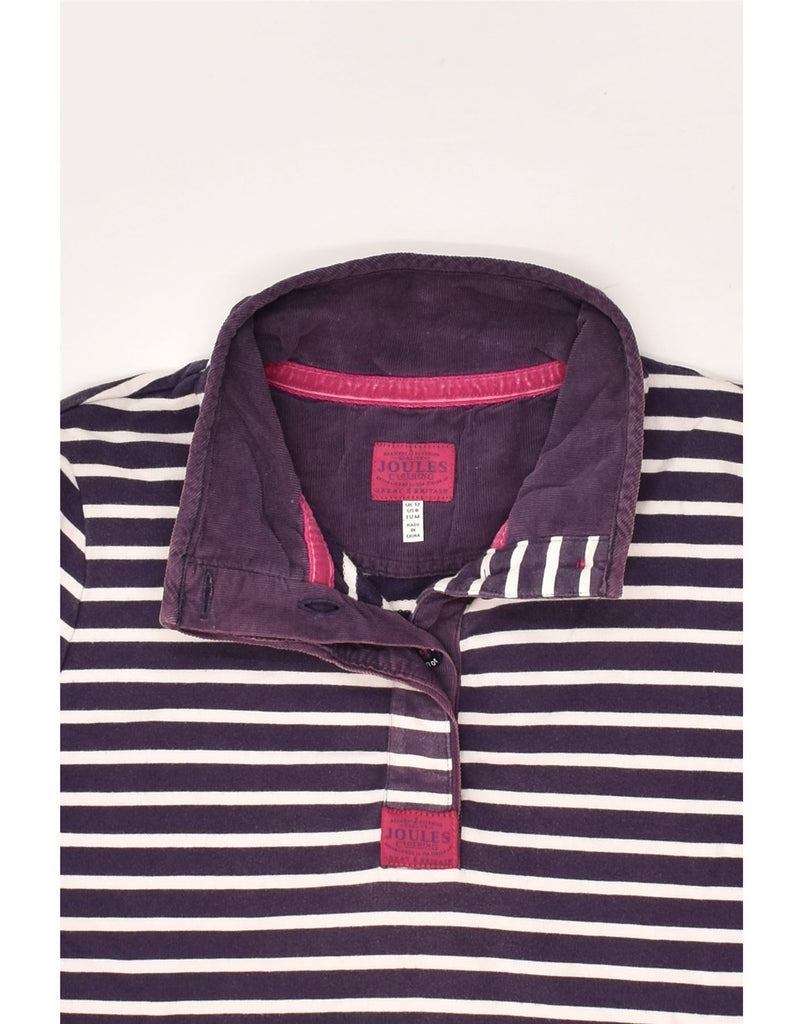 JOULES Womens Button Neck Sweatshirt Jumper UK 12 Medium  Purple Striped | Vintage Joules | Thrift | Second-Hand Joules | Used Clothing | Messina Hembry 