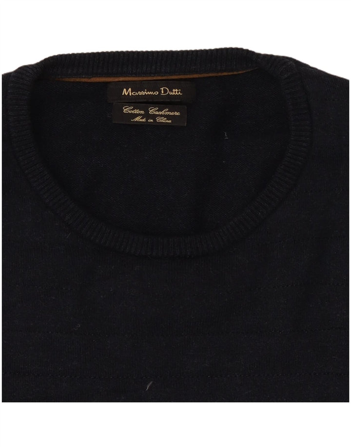 Massimo Dutti Mens Crew Neck Jumper Sweater Medium Navy Blue Cotton