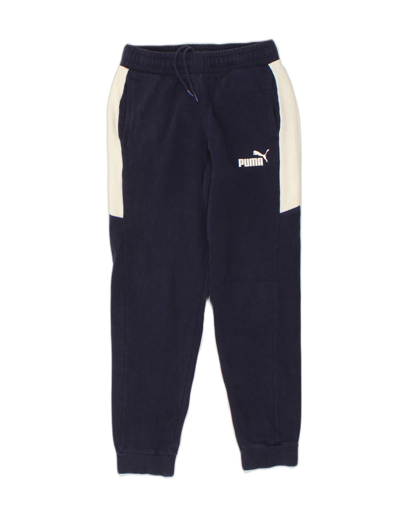 PUMA Womens Tracksuit Trousers Joggers UK 10 Small Navy Blue Colourblock | Vintage Puma | Thrift | Second-Hand Puma | Used Clothing | Messina Hembry 