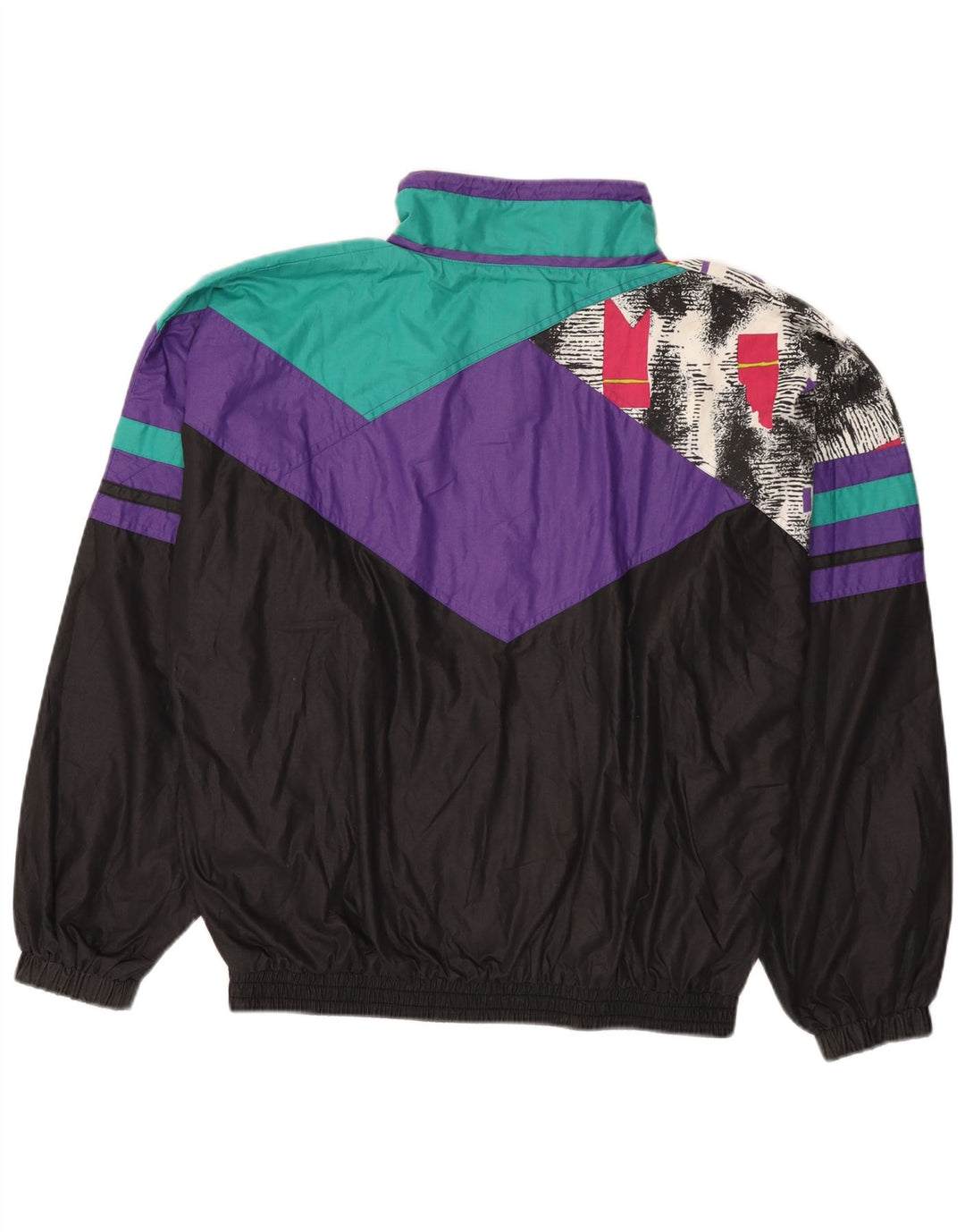 VINTAGE Mens Pullover Tracksuit Top Jacket Medium Black Colourblock