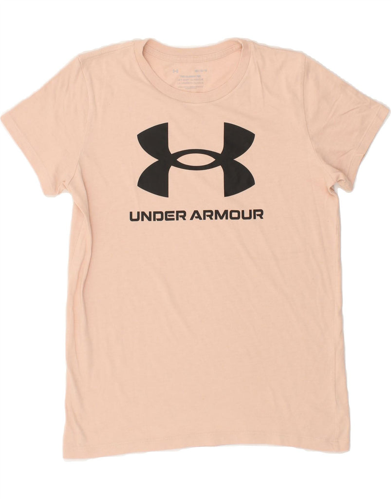 UNDER ARMOUR Womens Graphic T-Shirt Top UK 14 Medium Beige | Vintage Under Armour | Thrift | Second-Hand Under Armour | Used Clothing | Messina Hembry 