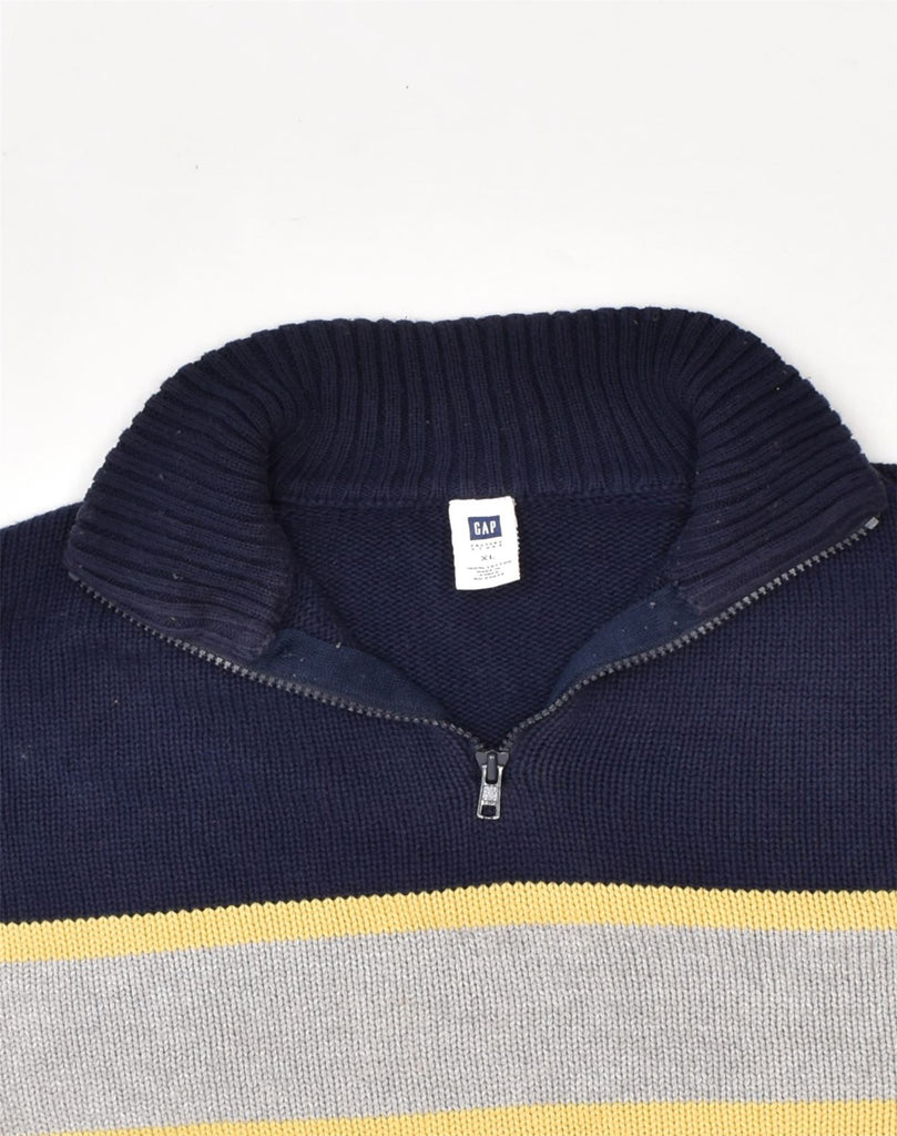 GAP Mens Zip Neck Jumper Sweater XL Navy Blue Colourblock Cotton | Vintage Gap | Thrift | Second-Hand Gap | Used Clothing | Messina Hembry 