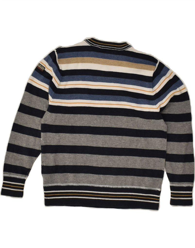 NAPAPIJRI Boys Crew Neck Jumper Sweater 7-8 Years Grey Striped Cotton | Vintage Napapijri | Thrift | Second-Hand Napapijri | Used Clothing | Messina Hembry 