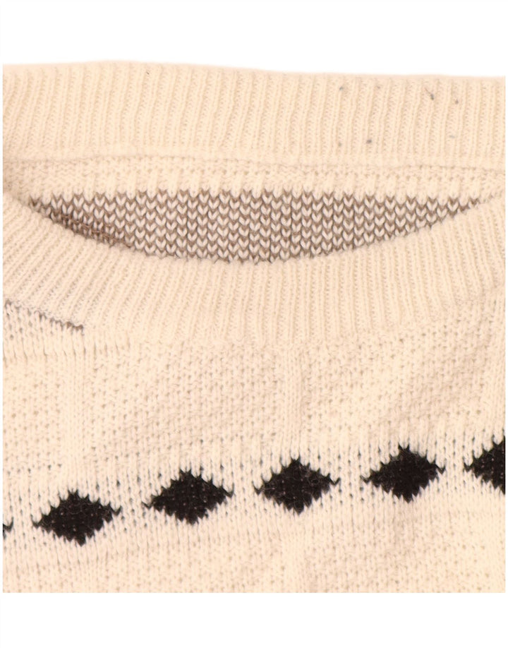 Vintage Mens Crew Neck Jumper Sweater XL White Argyle/Diamond
