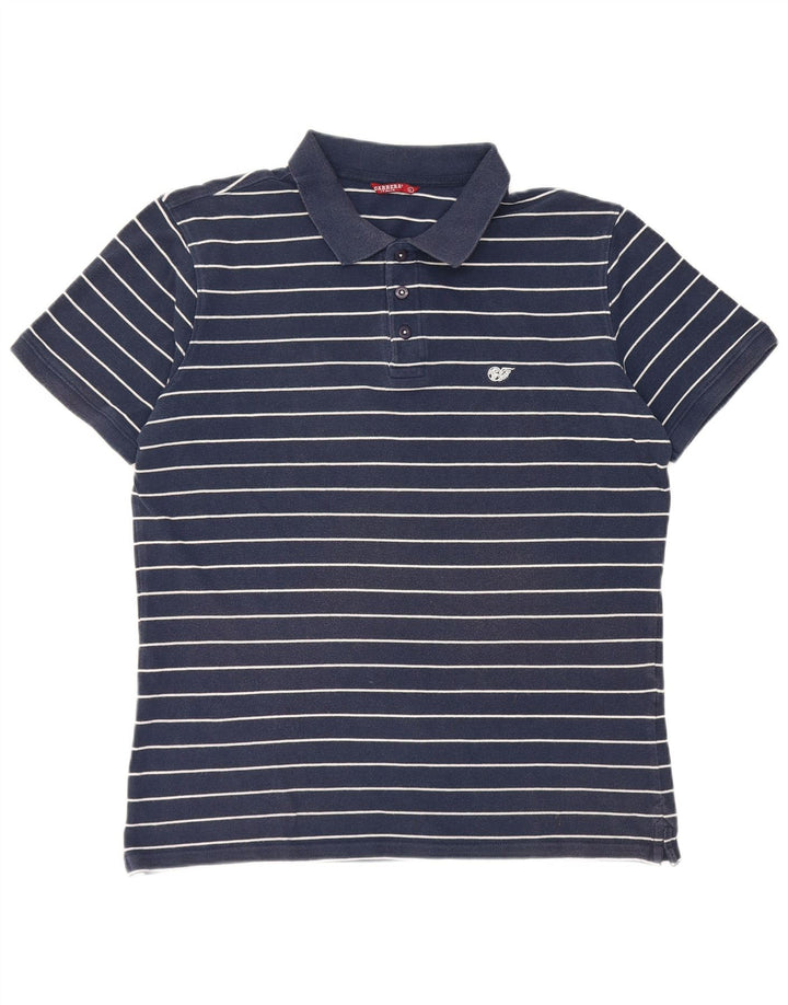 Carrera Mens Short Sleeve Polo Shirt Large Navy Blue Striped