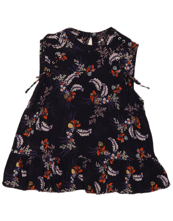 Marks & Spencer Womens Sleeveless Blouse Top UK 18 XL Navy Blue Floral