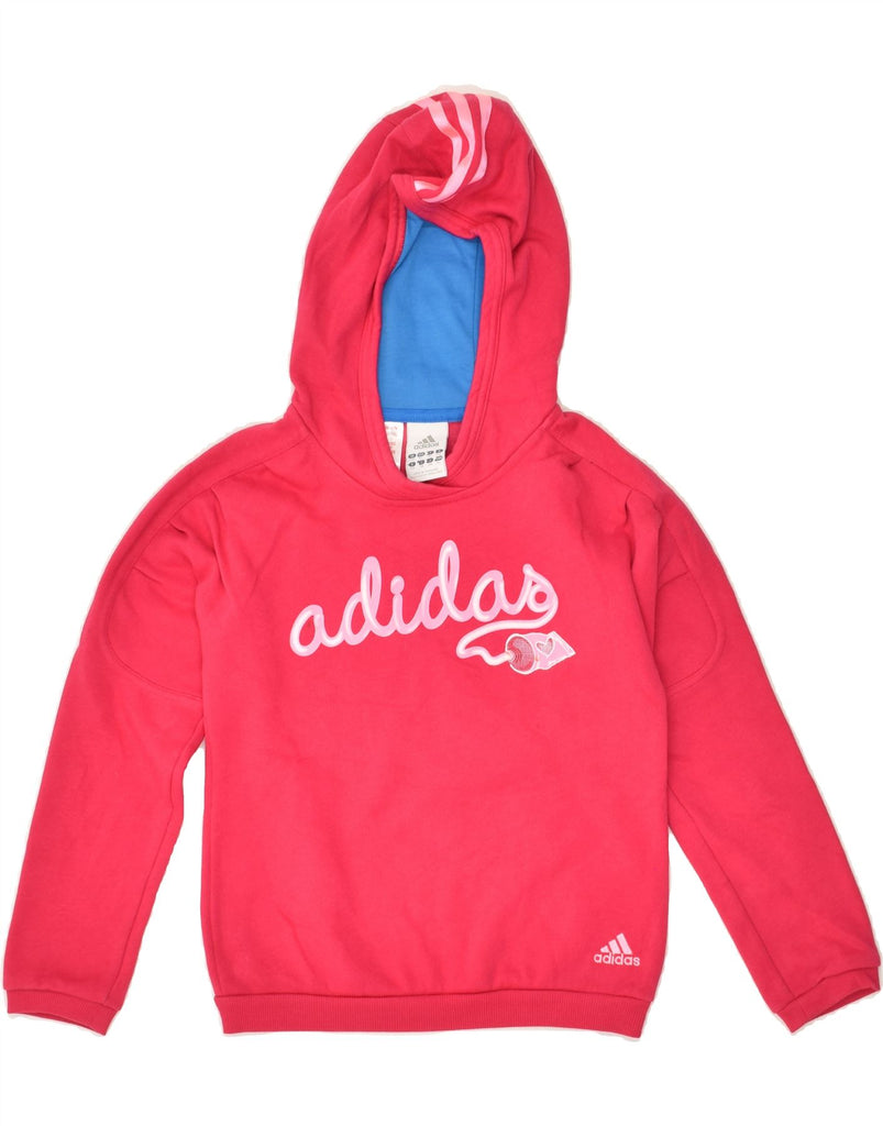 ADIDAS Girls Graphic Hoodie Jumper 7-8 Years Pink Cotton | Vintage Adidas | Thrift | Second-Hand Adidas | Used Clothing | Messina Hembry 