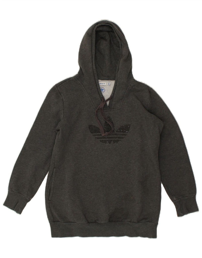 ADIDAS Womens Graphic Hoodie Jumper EU 40 Medium Grey Cotton | Vintage Adidas | Thrift | Second-Hand Adidas | Used Clothing | Messina Hembry 