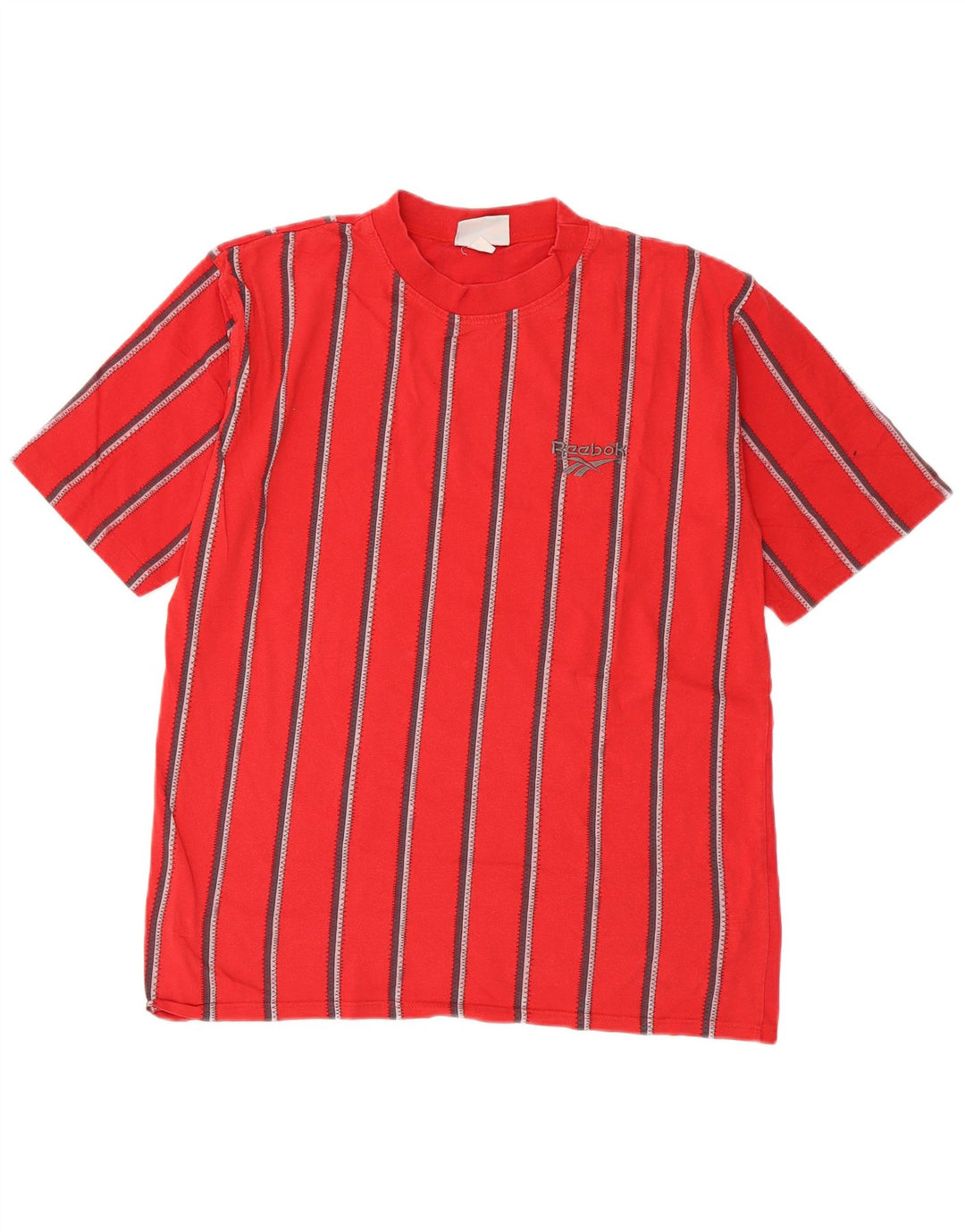 Reebok Mens T-Shirt Top Medium Red Striped Cotton