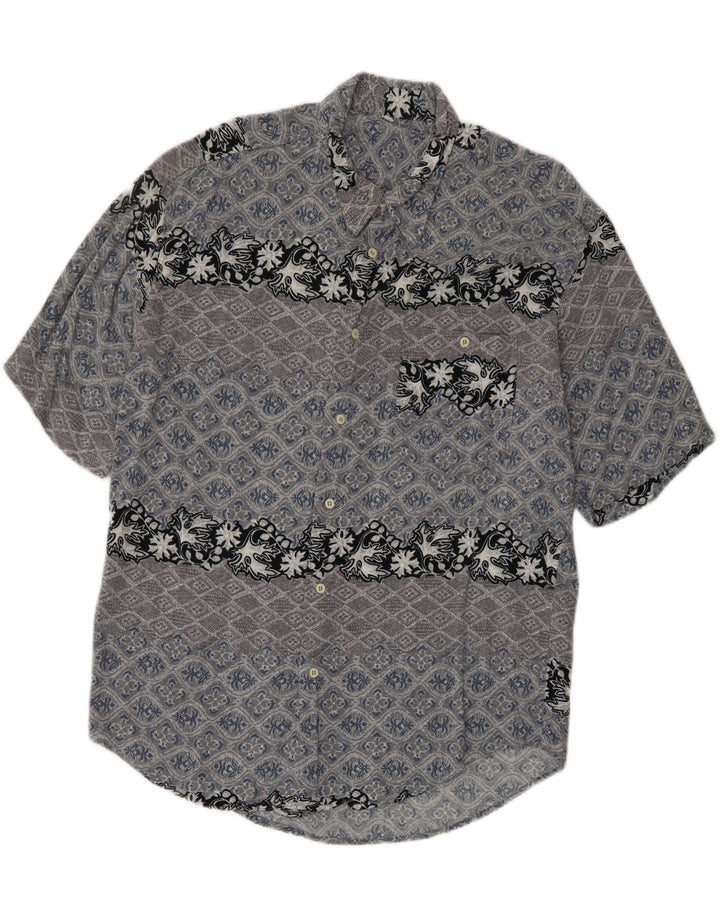 VINTAGE Mens Short Sleeve Shirt XL Grey Paisley Viscose Vintage Vintage and Second-Hand Vintage from Messina Hembry 