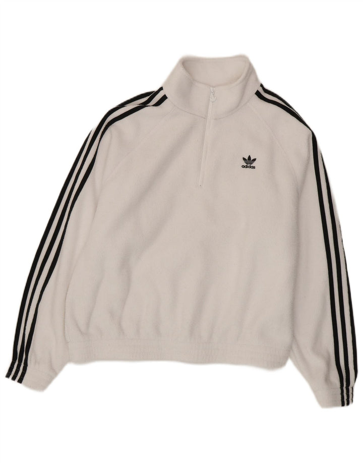 Adidas Womens Oversized Zip Neck Fleece Jumper UK 10 Small  White Polyester