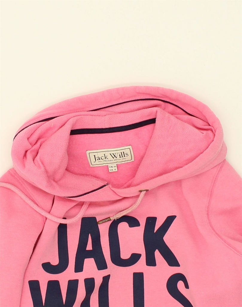 JACK WILLS Womens Graphic Hoodie Jumper UK 10 Small Pink Cotton | Vintage Jack Wills | Thrift | Second-Hand Jack Wills | Used Clothing | Messina Hembry 