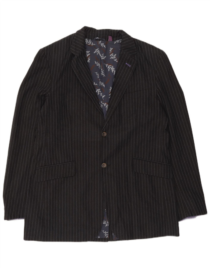 Ted Baker Mens 2 Button Blazer Jacket Size 6 2XL Navy Blue Pinstripe Cotton