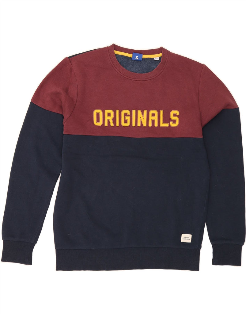 JACK & JONES Mens Originals Sweatshirt Jumper Small Navy Blue Colourblock Vintage Jack & Jones and Second-Hand Jack & Jones from Messina Hembry 