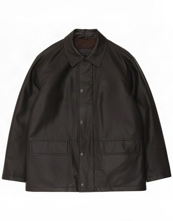 Porto Di Panama Mens Faux Leather Windbreaker Coat IT 50 Large Black Cotton