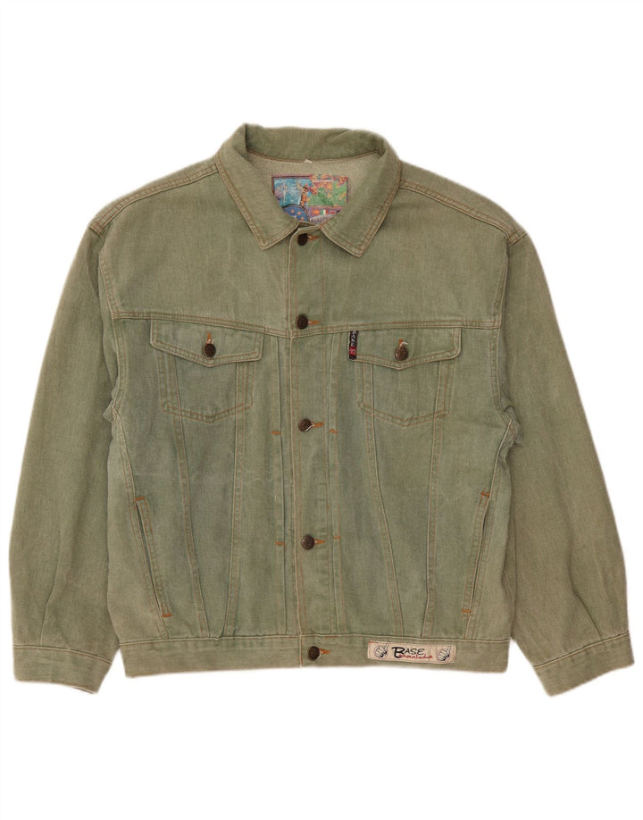 Base 92 Mens Denim Jacket UK 40 Large Green Cotton