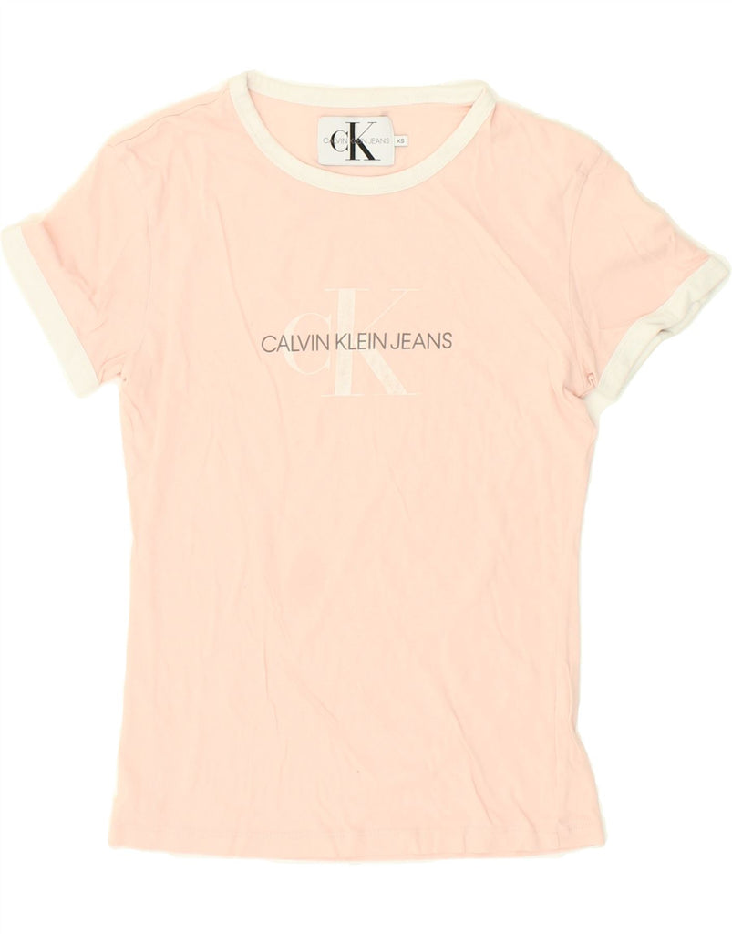 CALVIN KLEIN Womens Graphic T-Shirt Top UK 6 XS Pink | Vintage Calvin Klein | Thrift | Second-Hand Calvin Klein | Used Clothing | Messina Hembry 