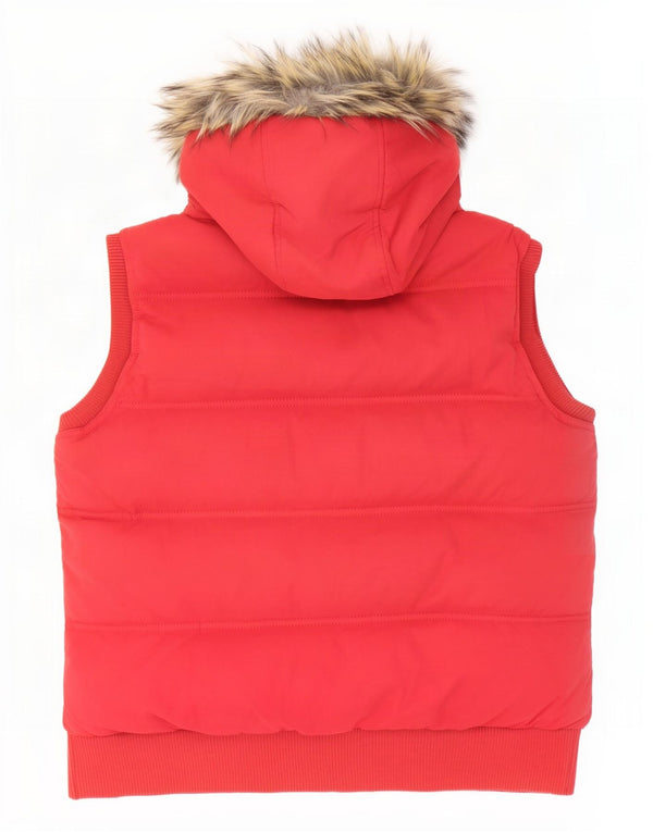 Fat Face Womens Hooded Padded Gilet UK 18 XL Red Polyester