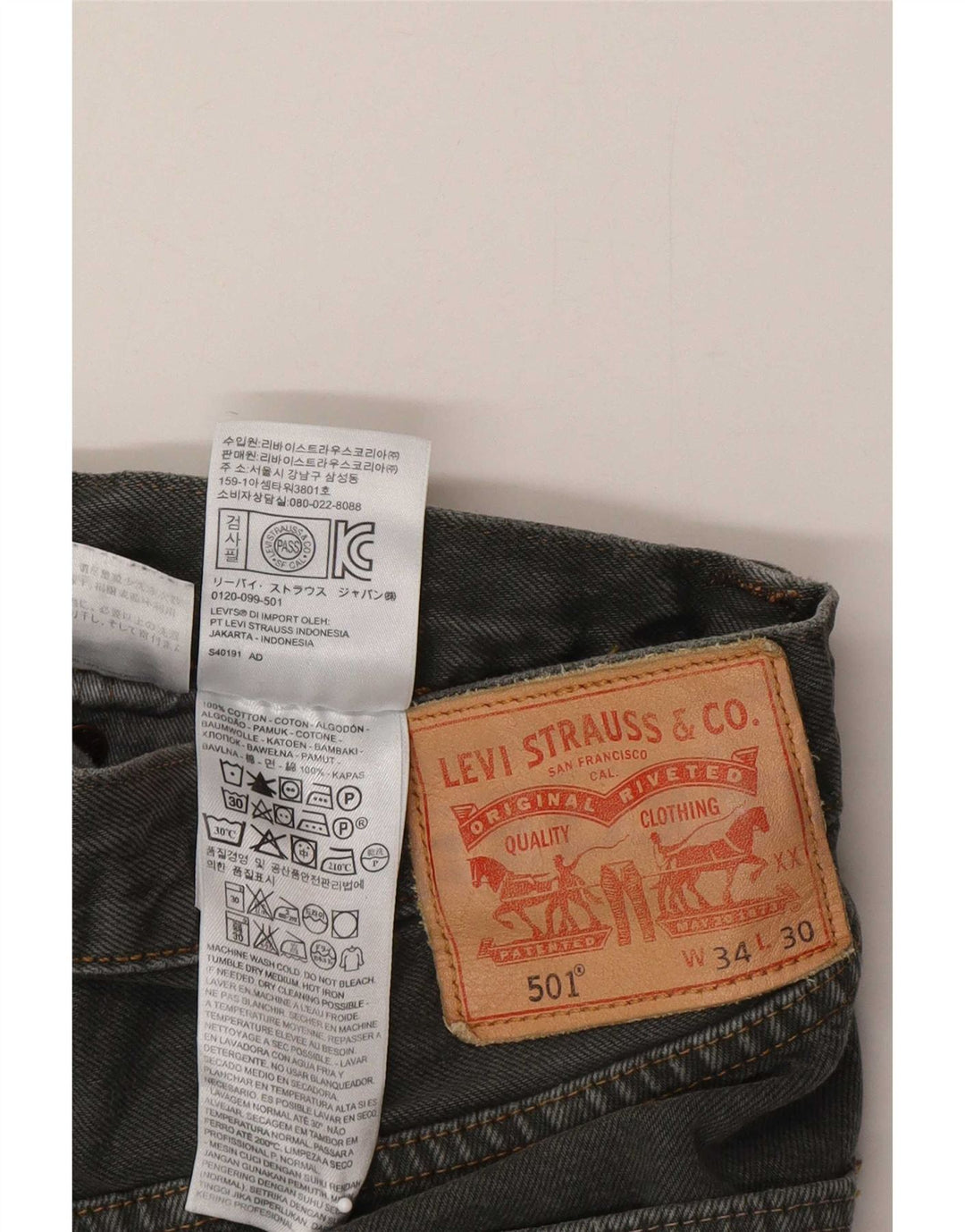 Levi's Mens 501 Straight Jeans W34 L30 Grey Cotton