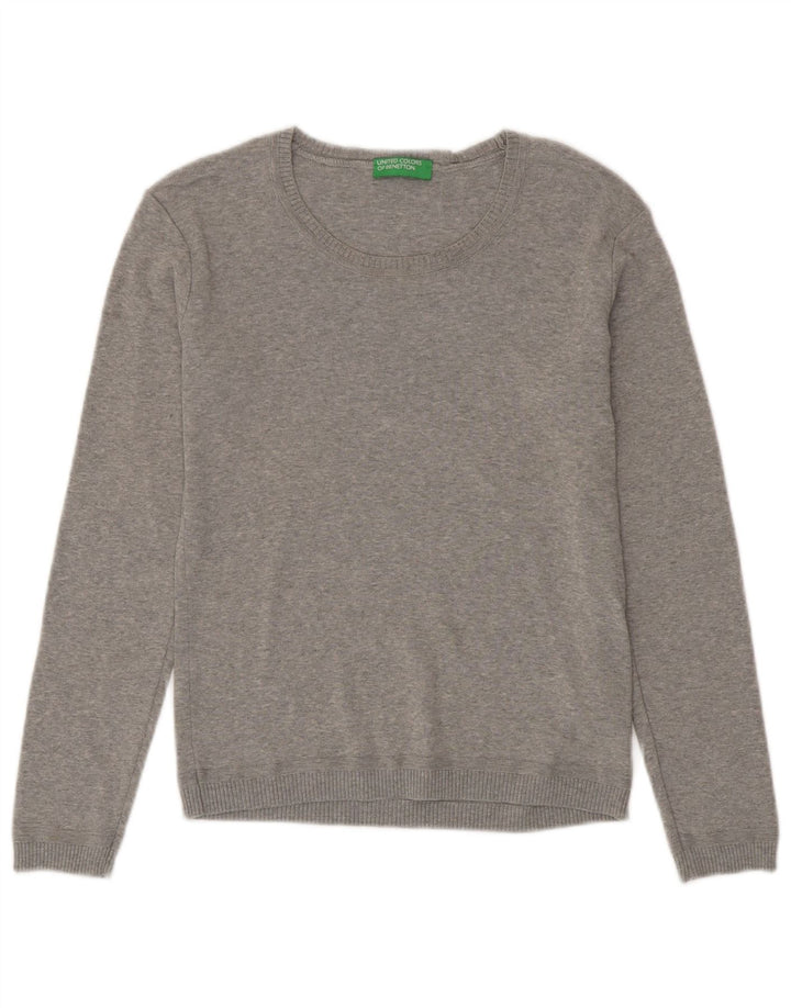 BENETTON Womens Boat Neck Jumper Sweater UK 10 Small Grey Cotton