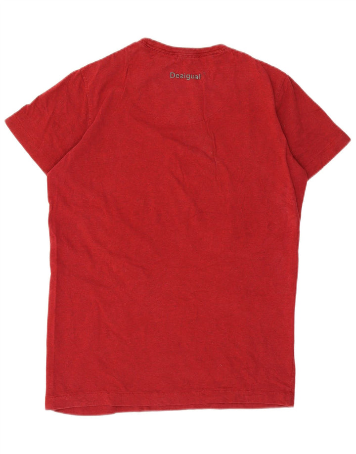 Desigual Mens Graphic T-Shirt Top Small Red Cotton