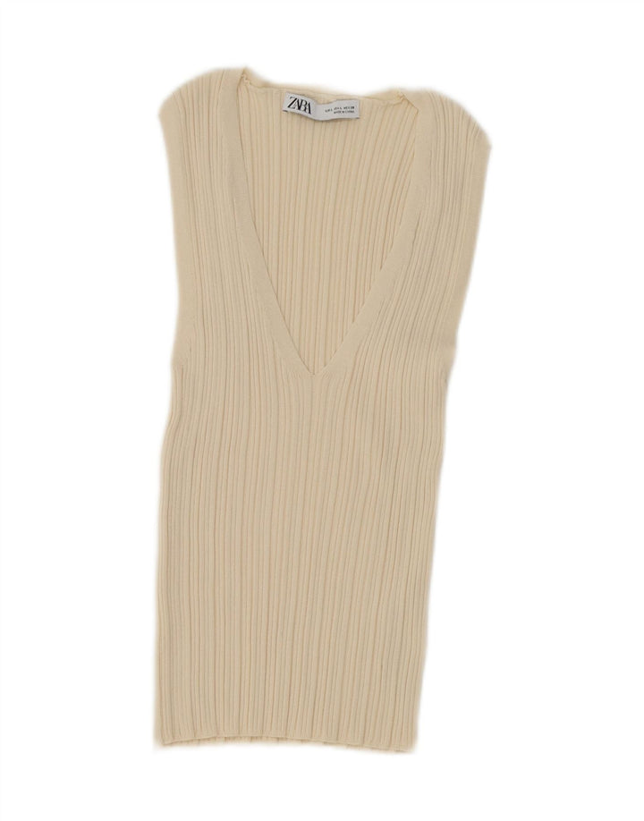 ZARA Womens Vest Tank Top UK 10 Small Off White Viscose Vintage Zara and Second-Hand Zara from Messina Hembry 
