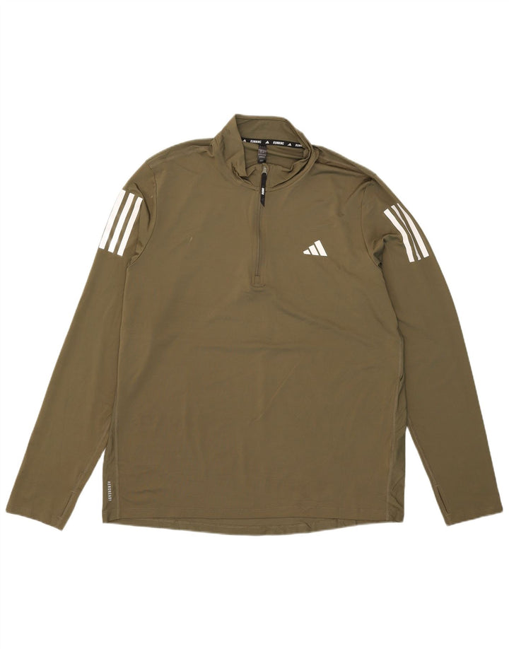 Adidas Mens Aeroready Zip Neck Pullover Tracksuit Top Large Khaki Polyester